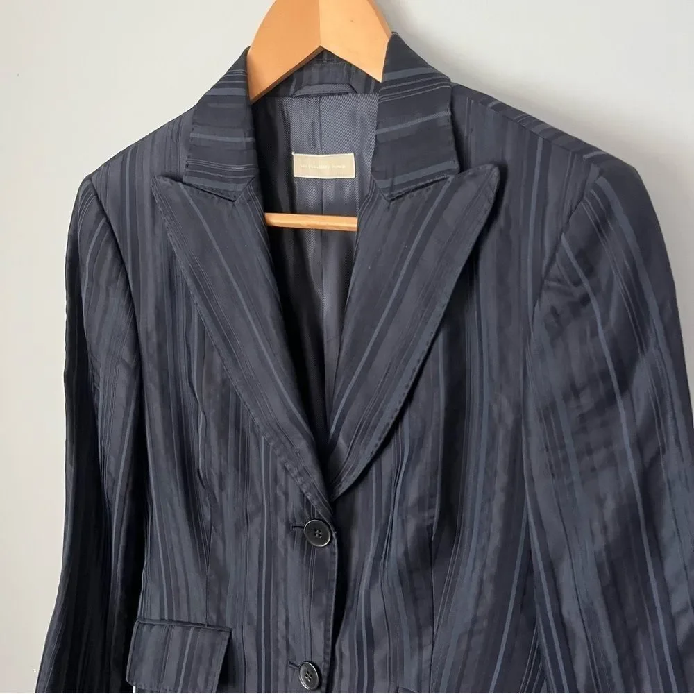 Massimo Dutti 2000s Vintage Textured Navy Blue Striped Blazer Jacket EU Sz 40/30